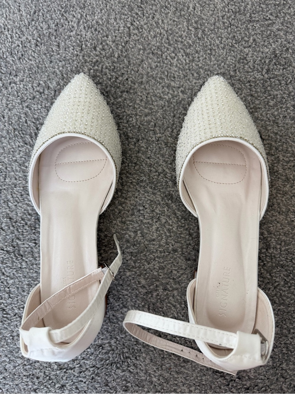 Signature Ivory Beaded Pointed D'Orsay Flats